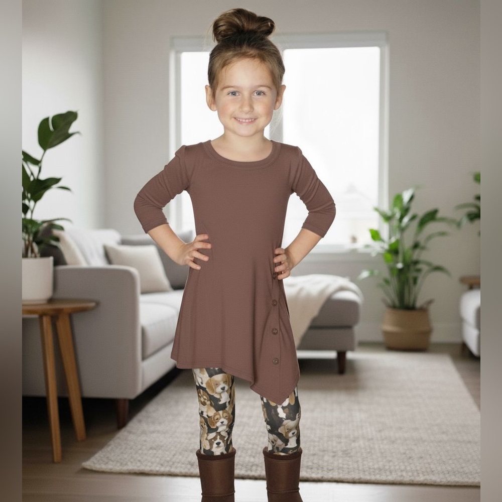Small NEW Girls Brown High Low Boutique Dress or Long Tunic Top